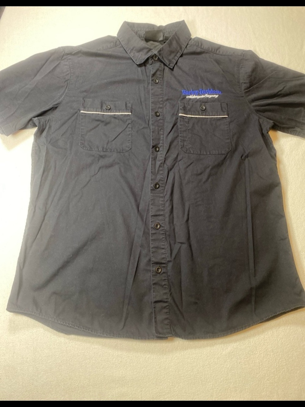 Harley-Davidson Black Short Sleeve Button-Up Shirt with Chest Pockets
